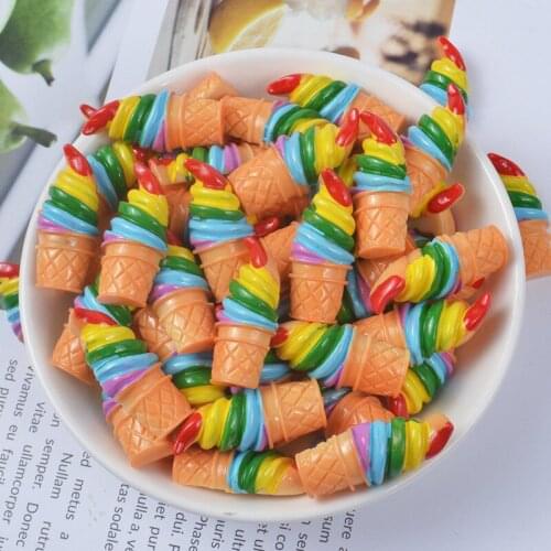 10pcs/lot 12X30mm Kawaii Resin Rainbow Ice Cream Cup Cabochon Flatback For Kids DIY HeadClip Scrapbooking Craft Home DIY Favor