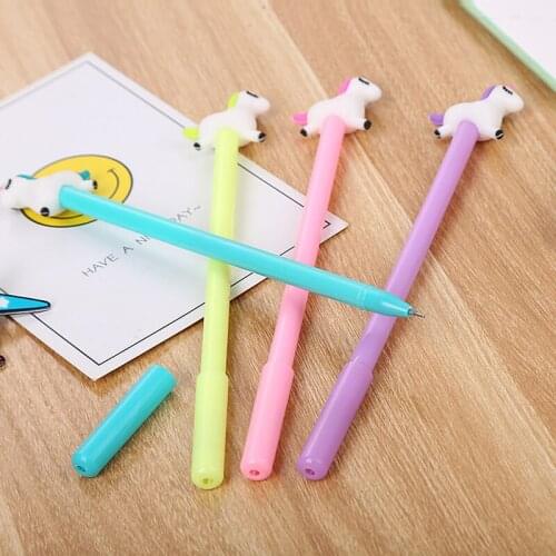 100 PCS Creative Stationery Silicone Cartoon Neutral Pen Cute Students Running Unicorn Learning Office Signature Pen Kawaii
