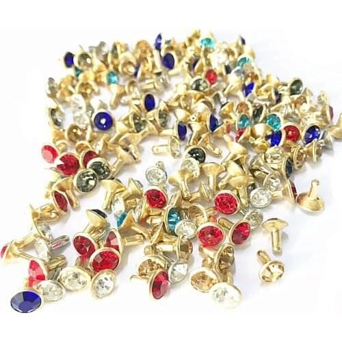 100 Pcs Multicolor Rhinestone Crystal Rivets DIY Clothing Bag Leather Crafts Decoration Garment Sewing Glass Drill Nail Button