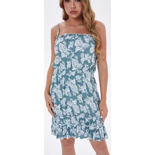 2021 cross border womens wear hot sale in Europe and America New Express sexy floral loose suspender Printed Dress