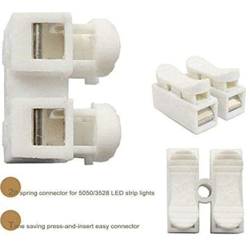 50Pcs 2Pin Spring Cable Clip Press Push Quick White 2P Wire Clip Connector Terminal for Car Led Strip 2P Spring Connector