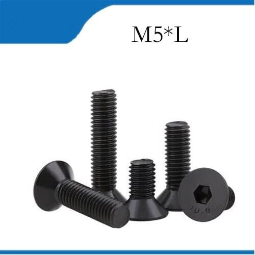 100PCS M5 Black 10.9 Flat Head Screw Countersunk Hex Socket Cap Bolt M5*8/10/12/16/20/25/30/35/40mm
