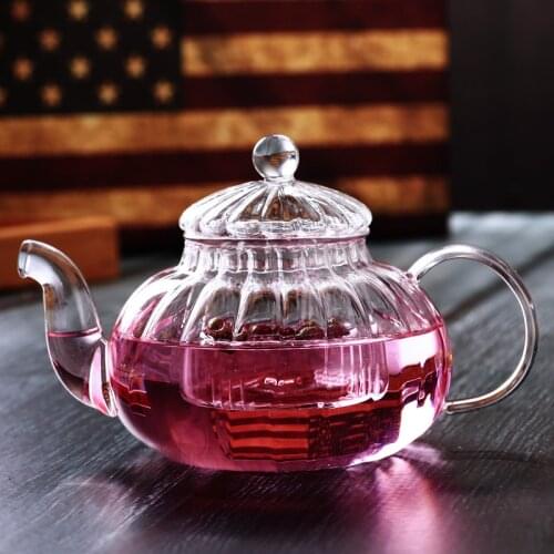2sets/pack 600ml Striped Glass Teapot Heat-resistant Transparent Glass Teapot Home Office Glass Tea Tools