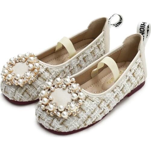 Children shoes 2021 spring new Fashion pearl bow PU leather shoes girls Soft sole single shoe Princess cute shoes