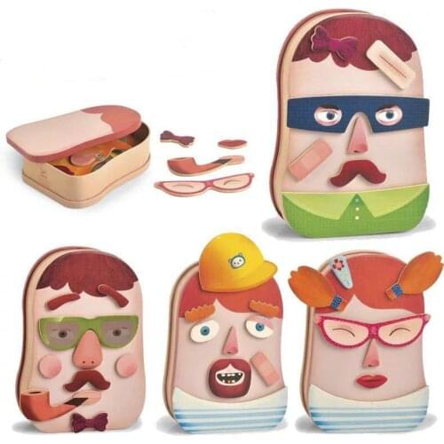 Kids Magnetic Puzzles Crazy Face Creative Puzzle Christmas Gift Educational Toys for Children Montessori Puzzles Toy W Iron Box