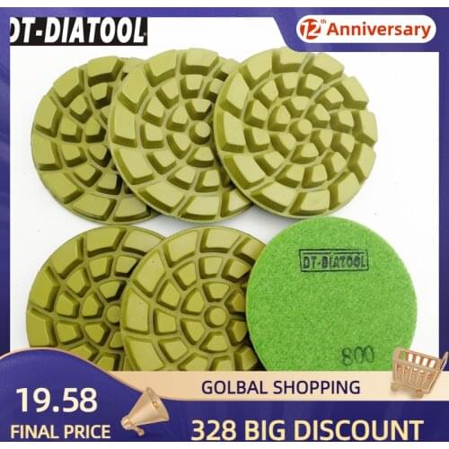 DT-DIATOOL 6pcs Dia 100mm/4" #800 Thickened Concrete Polishing Pads Resin Bond Diamond Concrete Sanding Discs Floor Renew Pads