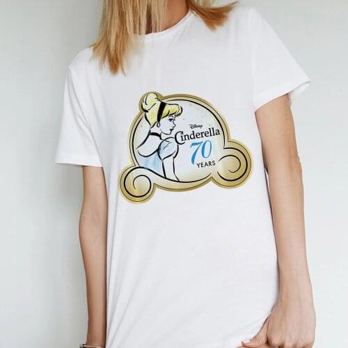 Disney Cinderella 70th Anniversary Logo Premium T-Shirt Harajuku Women T Shirt Graphic Cute Female Tee Shirt Girls Tshirt Top