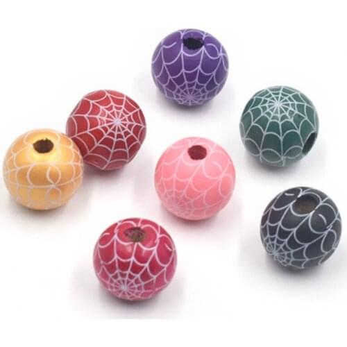Julie Wang 20PCS Assorted 16mm Natural Wooden Spider Web Pattern Loose Bead Cobweb Spacer Bracelet Necklace Dangle Jewelry Craft
