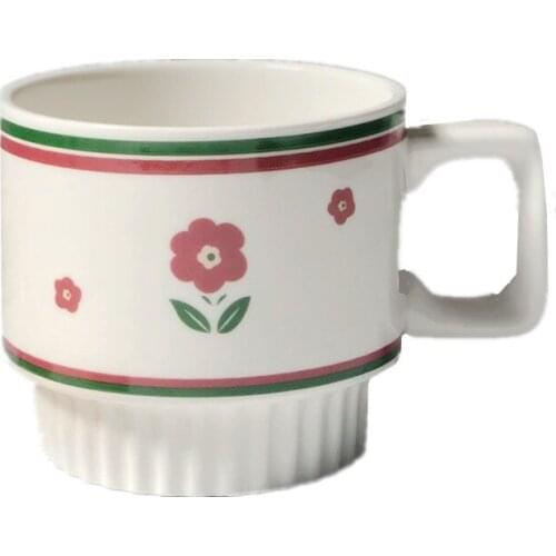 Korean Style Tulip Ceramic Mug Vintage Girl Heart Flower Classic Water Cup Coffee Milk Breakfast Cup Mugs 300ml 2021 News