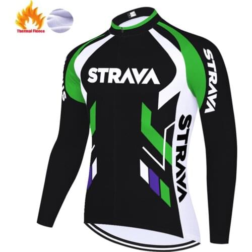 Team STRAVA Long Sleeve Cycling Clothes Winter Thermal Fleece bike Jersey Breathable Outdoor Bike MTB mayot ciclismo hombre