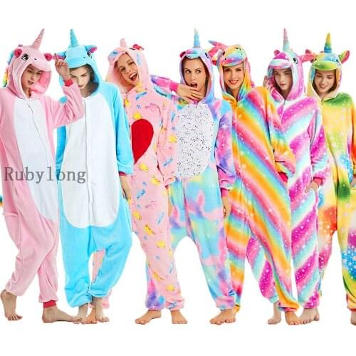 Unicorn Onesies Unisex Winter Stitch Panda Onesies Women Men Nightwear Anime Costumes Adults Flannel Sleepwear Pajamas