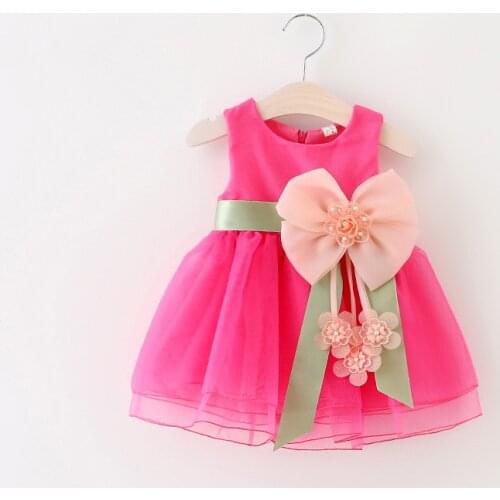 Summer New Girls Clothes Dress Princess Flowers Big Bow Childrens Dress