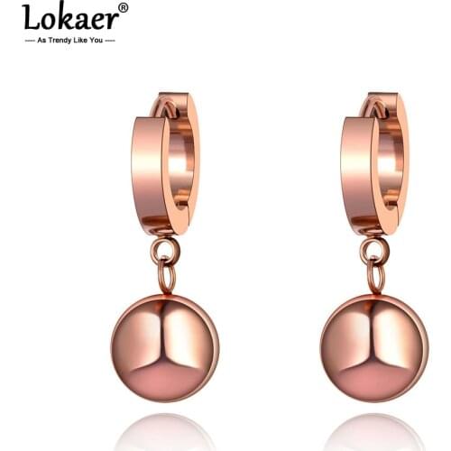 Lokaer Bohemia Style Titanium Stainless Steel Smooth Round Ball Earrings Trendy Party Hoop Earrings Jewelry For Women E19318