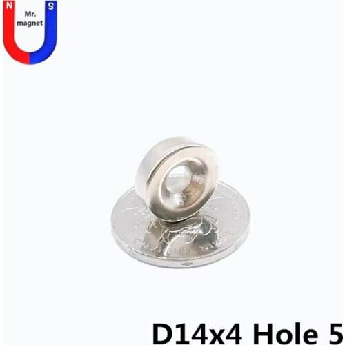 100pcs 14x4 hole 5mm magnet With countersunk hole 5 rare earth NdFeB 14*4 strong magnet magnetic material 14x4 neodymium magnets