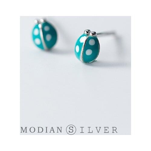 Modian Small Cute Insect Ladybug Stud Earrings for Women Girls Kid Genuine 925 Sterling Silver Ear Studs Female 20120 Jewelry