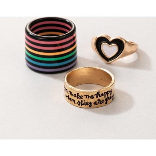 Trendy Acrylic Geometric Rings Womens Vintage Color Drops of Oil Love Letters Wedding Bands 3 Times Rings Jewelry for Girls