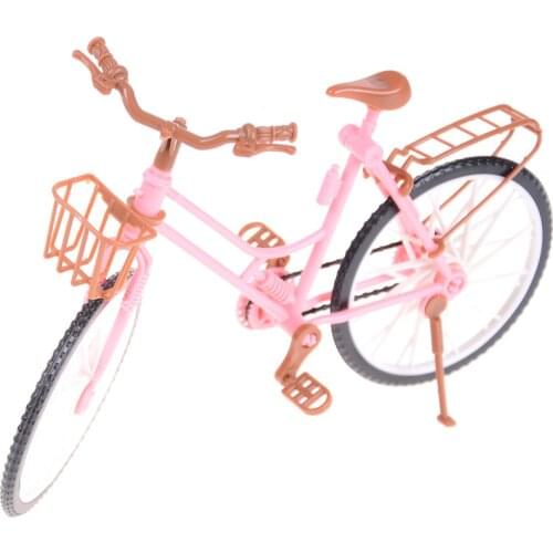 Fashion Beautiful Bicycle Fashion Detachable Pink Bike with Brown Plastic Basket for girl Dolls Accessories