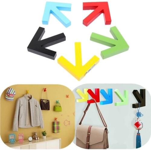Mordern Design Wall Mounted Colour Painting Wood Arrow Hook Hanger Hat Coat Door Clothes Rack Decoration,5PCS/LOT