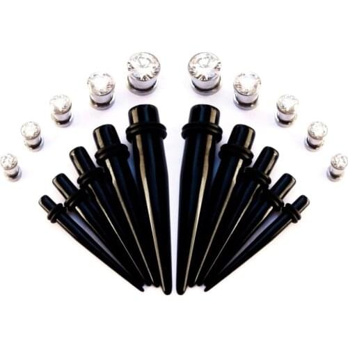 20pieces BLING Intermediate Ear Stretching kit. UV Acrylic Plug Tapers + Stainless Steel CZ Crystal Screw Fit Tunnels. 6G-00G