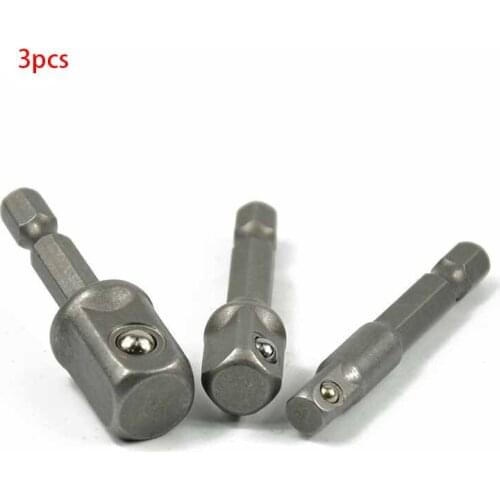 3pcs Socket Adapter Set Hex Shank To 1/4 3/8 1/2 Impact Driver Drill Bits Shank Quartet Head Sleeve With Beads Arbors
