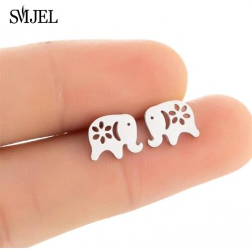 New Fashion Cute Elephant Stud Earrings for Women Tiny Black Africa Elephant Earrings Stainless Steel Jewelry Female Kids
