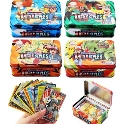 New Anime 42pcs/set Cards Pokemon Iron Metal Box TAKARA TOMY Toys Battle Game Snorlax Gengar Eevee Cartoon Kids Christmas Gifts