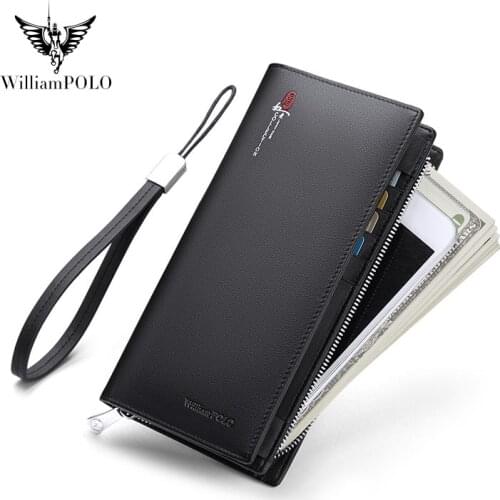 New Mens wallet detachable wrist strap mens long leather handbag mens large capacity multi-card business Joker good luck