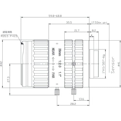 20 Mega Pixel C-Mount 25mm 1.1" F2.0 High resolution FA / Machine Vision fixed focal length lenses manual Iris CCTV lens