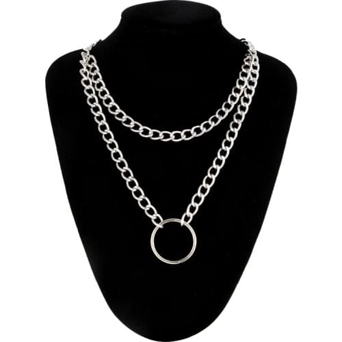 Circle Gothic Chain necklace double layer choker collar goth heart pendant necklace women gothic emo kawaii witch rave jewelry