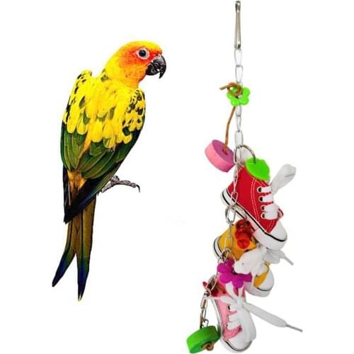 Mini Canvas Plastic Shoes Flower Parrot Toy Swing Bird Parakeet Hanging Pet Cage Decor Colorful Hanging Bird Entertainment Toys