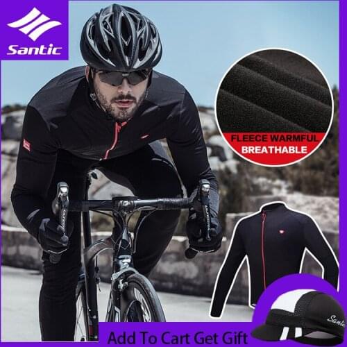 Santic Cycling Jerseys Men Thermal Fleece Long Sleeve Cycling Jacket Outdoor Windproof Full Zipper M-5XL WSM144F0702B