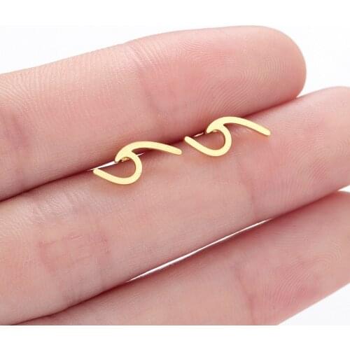 Retro Stainless Steel Wave Earrings For Girl Geometrical Piercing Surf Stud Sea Summer Beach Pop Jewelry Tiny Femme Bijoux