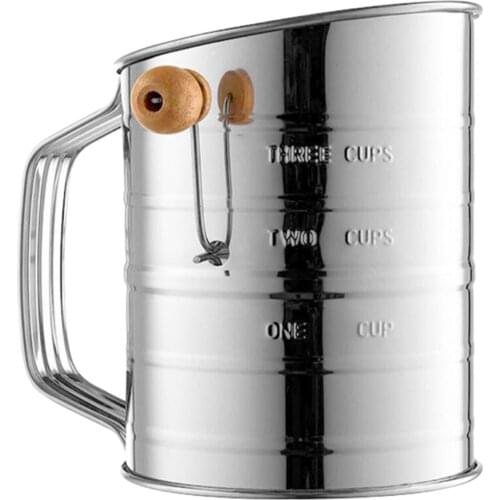 Stainless Steel Crank Style Flour Sifter, 3 Cup, Sift Flour & Dry Ingredients for Baking, Manual Crank | Dishwasher Safe