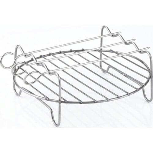 Air Fryer Rack Stainless Steel Double Layer Rack Versatile Round Roasting Stand Barbecue Grill Holder With Skewers Kitchen Tool