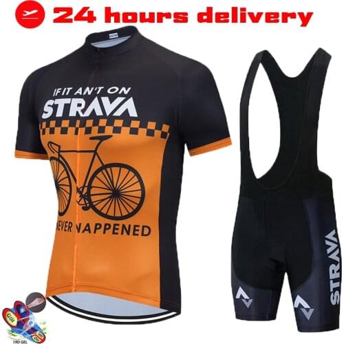 STRAVA Mens Team Cycling Clothing Bike Jersey Pads Ropa Ciclismo Bicycle Tops Summer Pro Cycling Jerseys 19D Gel Bike Shorts