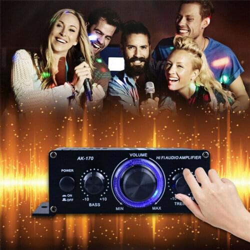 AK170 12V Mini Audio Power Car Amplifier Digital Audio Receiver Stereo Digital Bass Audio Receiver 20W+20W for Car Home Use