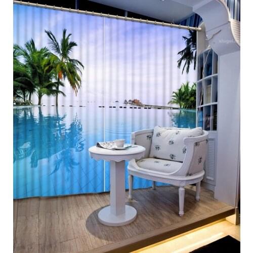 New Custom 3D Beautiful 3D Curtain Blue Pool View Window Curtain Living Room 3D Bathroom Curtain 3D Curtain Blackout
