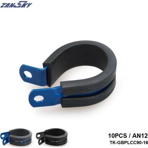 10PCS x Aluminum Rubber Lined Cushioned P Clamp ID 25.4mm BLACK/BLUE AN12 SS Hose TK-GBPLCC90-16