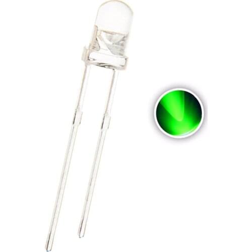 100pcs 3mm true Green DIP LED water clear Lens Round Ultra Bright F3 GREEN 515nm-520nm 3V 20mA Light Beads Lamp