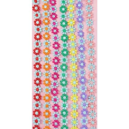 3Yards/Lot 12mm Colorful Daisy Flower Lace Trim For Knitting Wedding Embroidered Ribbon DIY Handmade Patchwork Sewing Supplies
