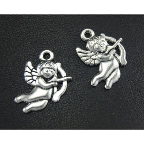 30pcs Silver Color Angel with Cupid Charm Pendant DIY Necklace Bracelet Bangle Findings 16X22mm A1783