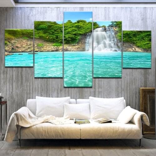 5 Panel/pieces HD Print Waterfall river Landscape wall posters Print On Canvas Art Painting For home living room decoration