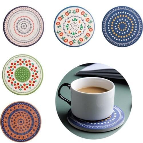 8 PCS Absorbing Stone Coasters for Drinks with Cork Base Flower Style Heat-Resistant Cup Mat Kitchen Bar Decor Wholesale XB