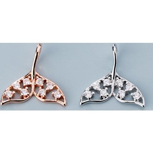 925 Sterling Silver Micro Paved AAA Zircon Mermaid Tails Charms Fancy Rose Gold Craftwork Dangle Pendants DIY Jewelry Finding