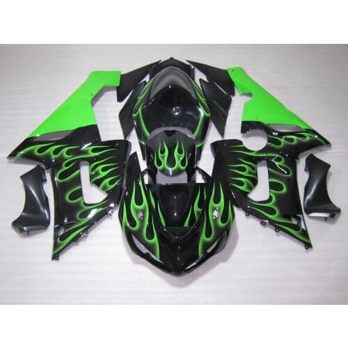 ABS full Fairing kit for Kawasaki NINJA ZX 6R 2005 2006 zx6r 05 06 green flames in black bodywork fairings set HP53