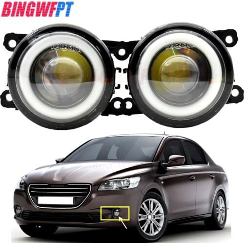 Car LED Fog Lights with Angel eye H11 12V Daytime Running Lamp DRL For Peugeot 301 2012 2013 2014 2015 2016 2017 2018