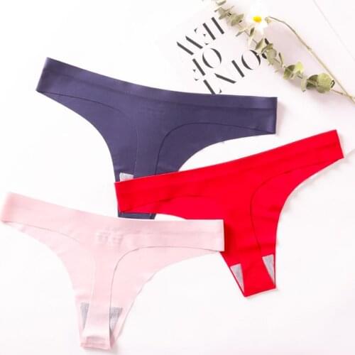 3Pcs/Lots Seamless Thongs Ladies Underwear Woman Panties Stringi Ice Silk Sports Intimate Panty Women Underpants M-XL 5 Color