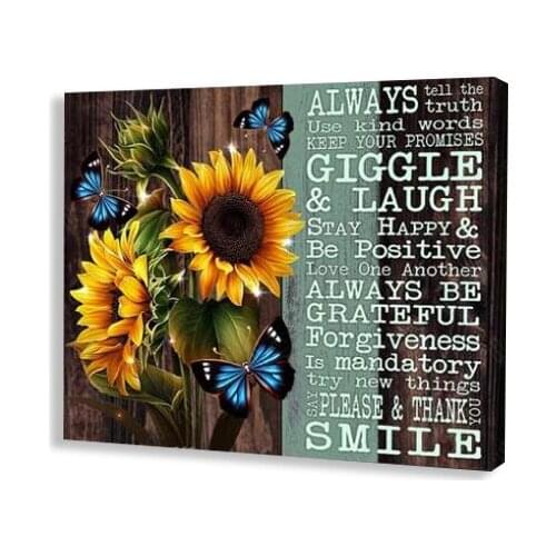 Floral Sunflowers Butterfly Inset Painting Canvas Wood Background Prints Posters Words Printing For Nursery Room Decoration Home