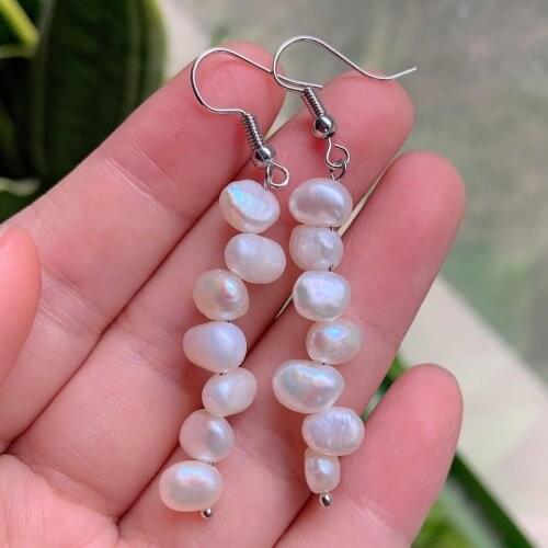 Elegant Natural Freshwater Pearl Dangle Earrings for Women White Pearl Beaded Long Tassel Irregular Drop Baroque Pearls Earrings
