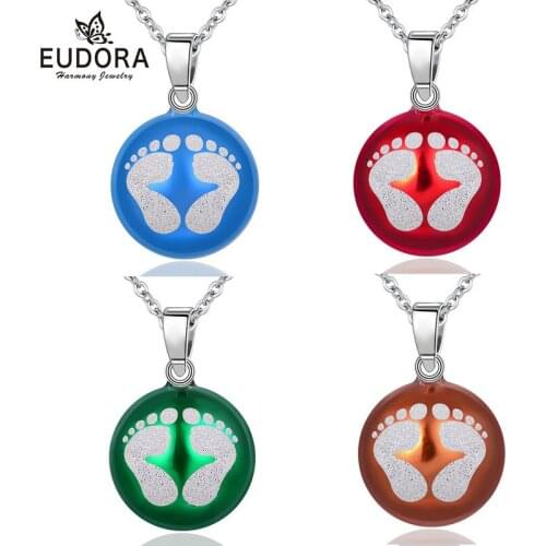 EUDORA New 20mm Baby Footprints Necklace Pregnancy Chime Ball Harmony Bola Pendants Fashion Women Jewelry Christmas Gift N14B224